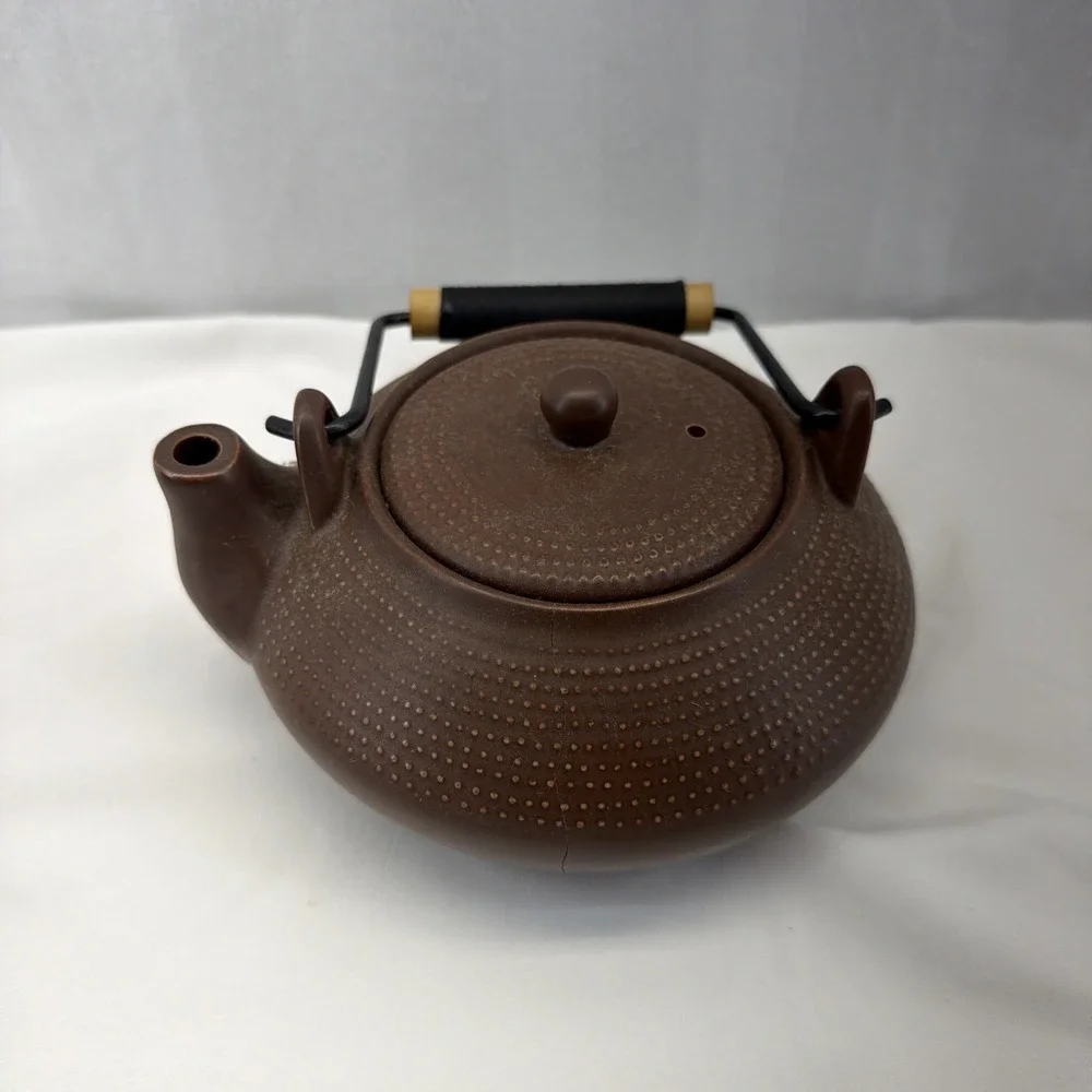 Kotobuki Redish Brown Clay Tea Set Teapot With Bamboo Handle